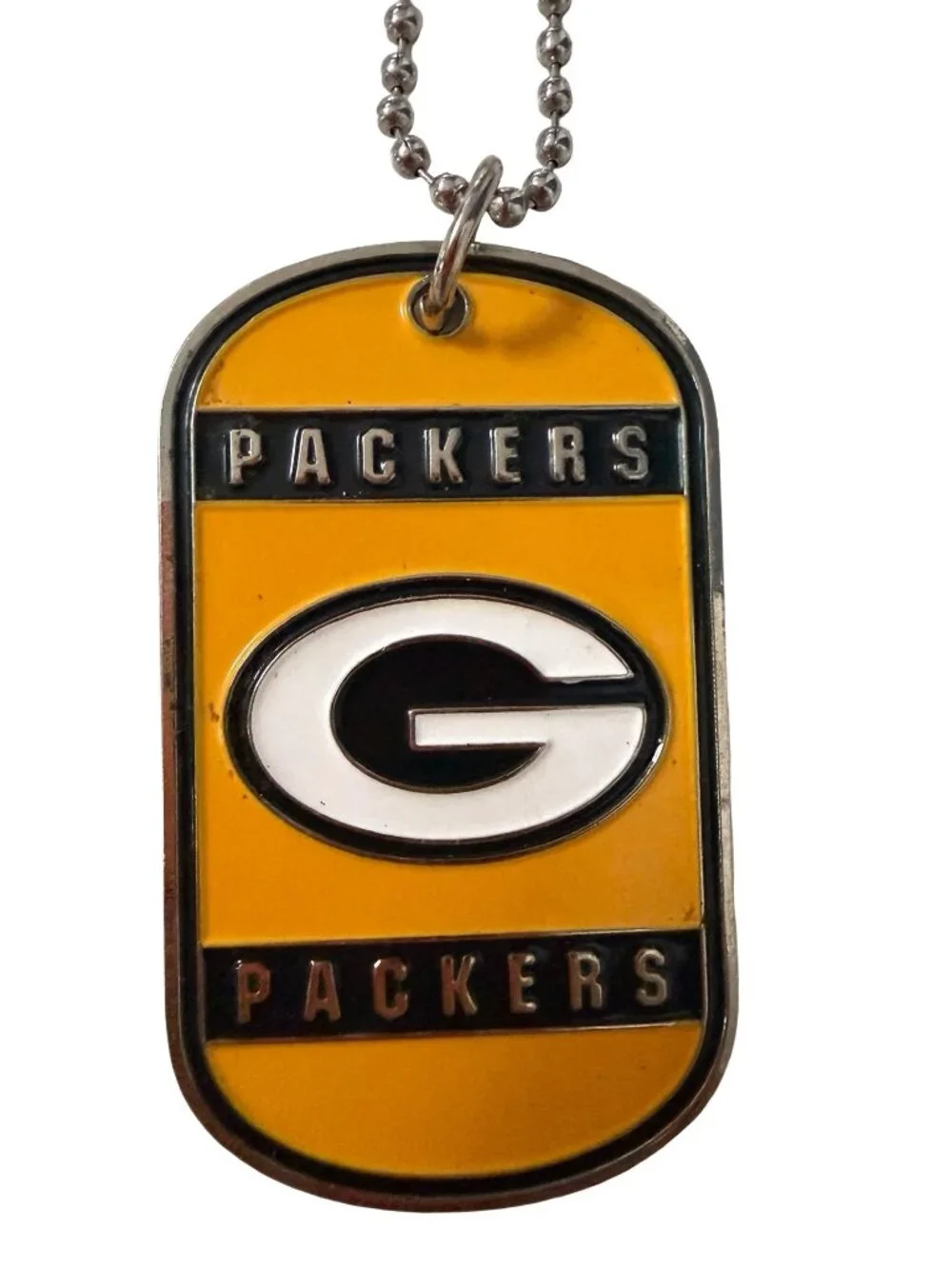 Vintage Green Bay Packers Dog Tag Necklace Yellow Black Enamel Football Fan Pend